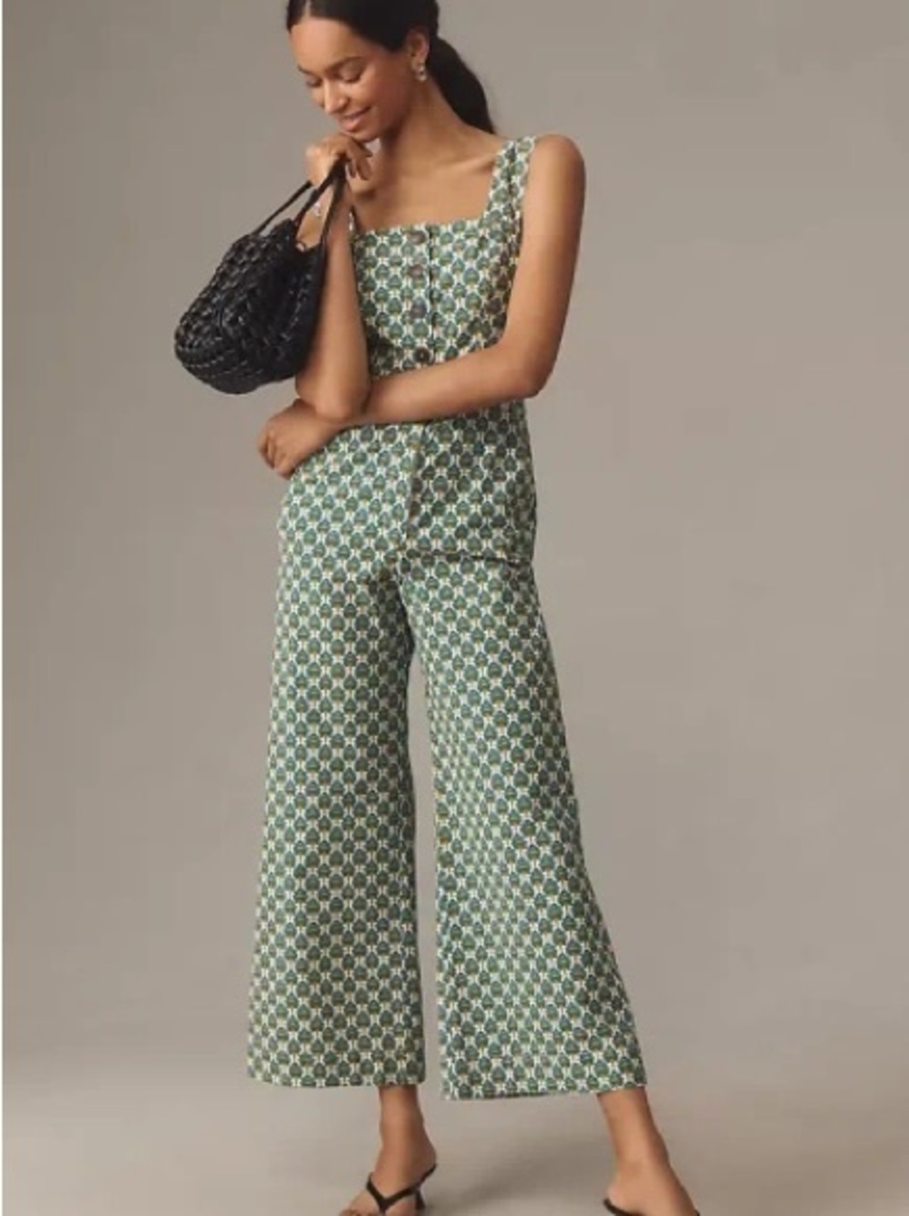 Anthropologie Maeve Colette Floral Cropped Wide Leg Overalls Jumpsuit 0P